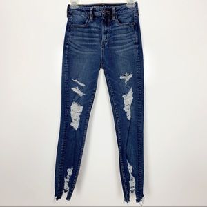 American Eagle Outfitters Dark Blue Distressed Skinny Jeans